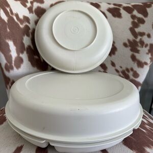 2 Vintage Tupperware Almond Divided Relish Trays and Dip Bowls